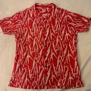 Uniqlo Boys Shirt Button-Down 11-12 Red and White Rayon Shirt Japanese